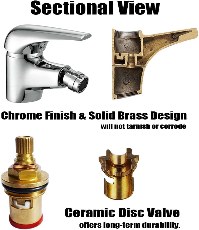 Bidet Faucet with Single Hole-Solid Brass Ceramic Valve Bidet Toilet Attachment for Hot and Cold Water (Chrome)