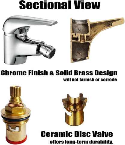 Bidet Faucet with Single Hole-Solid Brass Ceramic Valve Bidet Toilet Attachment for Hot and Cold Water (Chrome)