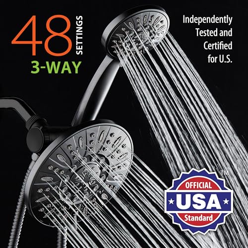 AquaDance 7" Premium High Pressure 3-way Rain & Handheld Shower Head Combo | Enjoy Dual 6-Setting Luxury Shower Heads Separately or Together for the Best of Both Worlds! Stainless Steel Hose - Black - color: Matte Black, style: 1.8 Gallons Per Minute