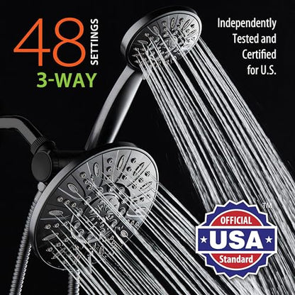 AquaDance 7" Premium High Pressure 3-way Rain & Handheld Shower Head Combo | Enjoy Dual 6-Setting Luxury Shower Heads Separately or Together for the Best of Both Worlds! Stainless Steel Hose - Black - color: Matte Black, style: 1.8 Gallons Per Minute