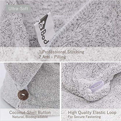myHomeBody Hair Towel Wrap, Quick Drying Turban, Absorbent Cap – Gray | Hair Turban Towel for wet hair, Ultra Soft Charcoal Fiber Cap, Towel Head Wrap for bathing with Coconut Shell Button - color: Grey