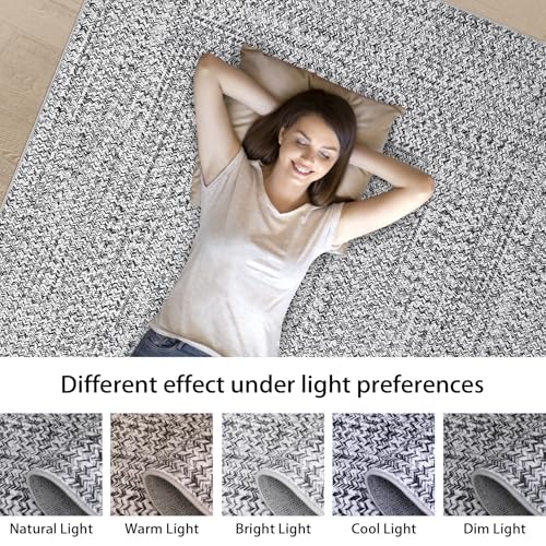 Printed Washable Rugs Runner Rug 2x8 Rug for Living Room Bathroom Rugs Modern Imitation Braided Bedroom Rug Non Slip Geometric Area Rug Kitchen Rugs Stain Resistant Carpet 2'x8' Light Grey - color: Light Grey, size: 2' x 8' (Runner)