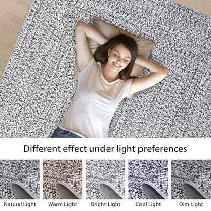 Printed Washable Rugs Runner Rug 2x8 Rug for Living Room Bathroom Rugs Modern Imitation Braided Bedroom Rug Non Slip Geometric Area Rug Kitchen Rugs Stain Resistant Carpet 2'x8' Light Grey - color: Light Grey, size: 2' x 8' (Runner)