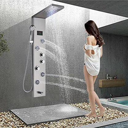 Led Rainproof and Waterfall Shower Panel Tower Massage Body Jet System Stainless Steel