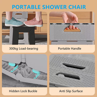 Foldable Shower Bath Safety Chair Seat Stool, Yellow 17.7 Inch High Anti-Slip Bench Bathtub Stool for Elderly or Seniors