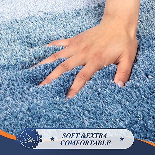 Walensee Bathroom Contour Rug (20 x 24, Ombre Blue) Non-Slip Water Absorbent Soft Microfiber Shaggy Bath Mat - Machine Washable U Shape Toilet Rug - color: Ombre Blue, size: 20" x 24" Contour