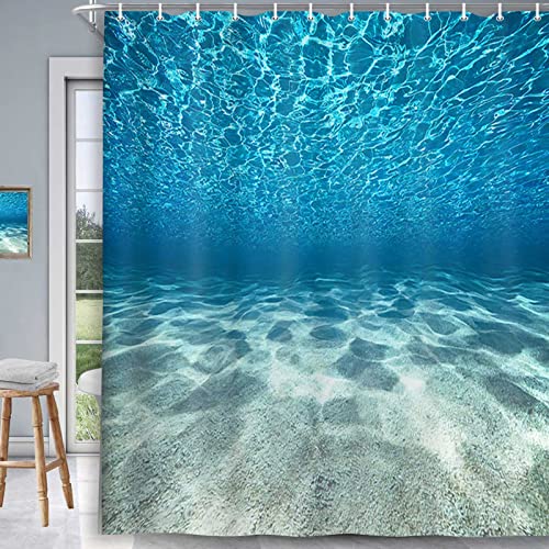MERCHR Blue Ocean Beach Shower Curtain, Nature Underwater Sea World Scene Bathroom Curtains Waterproof Fabric, 71 x 71 Inches - color: Blue, size: 71"W x 71"L (Pack of 1)