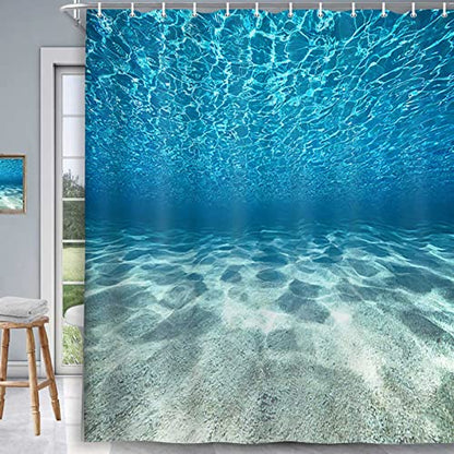 MERCHR Blue Ocean Beach Shower Curtain, Nature Underwater Sea World Scene Bathroom Curtains Waterproof Fabric, 71 x 71 Inches - color: Blue, size: 71"W x 71"L (Pack of 1)