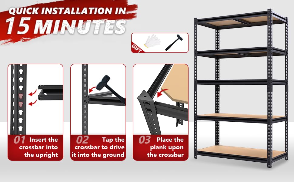 72" H Storage Shelves,Storage Shelves Heavy Duty,2400LBS Metal Shelving Units,Adjustable Garage Shelving Heavy Duty for Garage Storage,Warehouse,16"x35.5"x72 - size: 16"x35.5"x72"