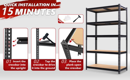 72" H Storage Shelves,Storage Shelves Heavy Duty,2400LBS Metal Shelving Units,Adjustable Garage Shelving Heavy Duty for Garage Storage,Warehouse,16"x35.5"x72 - size: 16"x35.5"x72"