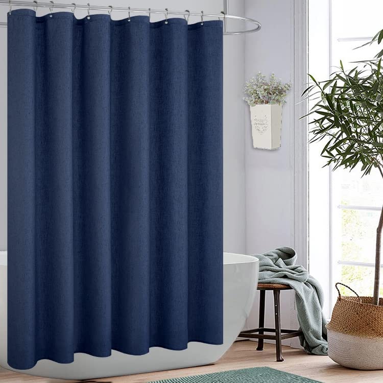 KOUFALL Navy Blue Curtains 84 Inch Length for Bathroom Shower Liner Waterproof Linen Textured Fabric Light Fitering Semi Sheer Boho Shower Curtain,Dark Blue - color: Navy, size: 72"W x 84"L (Pack of 1)