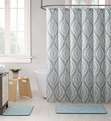 Serafina Home Hotel Quality Fabric Bathroom Shower Curtain: Modern Damask Paisley - Beige, Green and Taupe (72 x 70 inches) - color: Paisley
