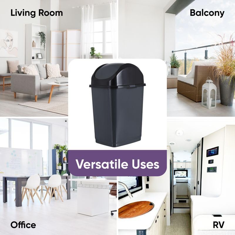 Superio Kitchen Trash Can with Swing Top Lid 9 Gallon Slim Waste Bin 37 Qt Sturdy Plastic Garbage Can Medium Recycling Bin for Office, Bathroom, Under Counter, Dorm, Bedroom (Dark Grey) - size: 9 Gallon, style: 1 Pack
