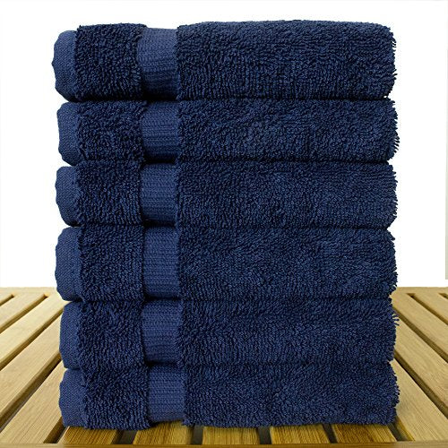 Luxury Hotel & Spa Towel Turkish Cotton Washcloths - Navy - Dobby Border - Set of 6 - color: Navy, size: 6-Piece Washcloth