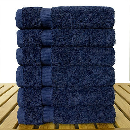 Luxury Hotel & Spa Towel Turkish Cotton Washcloths - Navy - Dobby Border - Set of 6 - color: Navy, size: 6-Piece Washcloth