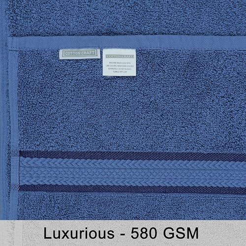 COTTON CRAFT Ultra Soft 6 Piece Towel Set - 100% Cotton Towels - Blue | Absorbent 580 GSM Quick Dry Everyday Premium Luxurious Bathroom Towels - 2 Large Bath Towels, 2 Hand Towels, 2 Washcloths - color: Blue, size: 6 Piece Towel Set