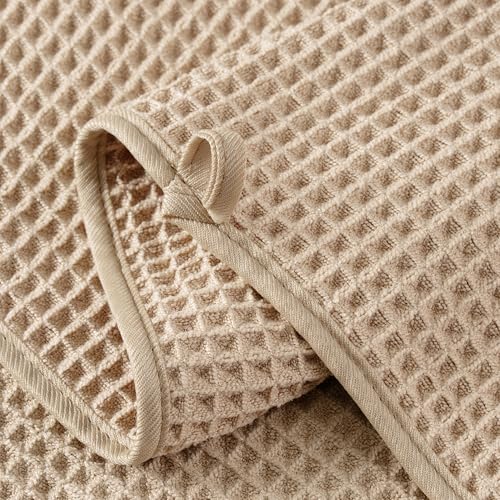 Microfiber Waffle Hand Towels, 2 Pieces, Soft, Absorbent, Fast Drying, Lint Free 430 GSM (Beige) - color: Beige