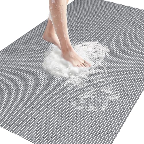 Non Slip Shower Mat: 47" X 32" Extra Large Shower Mats for Inside Shower - PVC Quick Dry Shower Stall Mat with Hundreds Drain Holes - size: 47" x 32" (Rectangular)