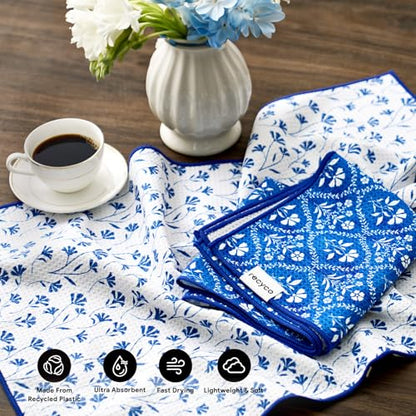 RECYCO Waffle Kitchen Towel Set of 2 - Quick Dry Microfiber Sustainable Dish Towels - Ultra Absorbent Reusable Cleaning Tea Towels - Lightweight Hand Towels,16”x 28”, Coastal Bliss - color: Coastal Bliss