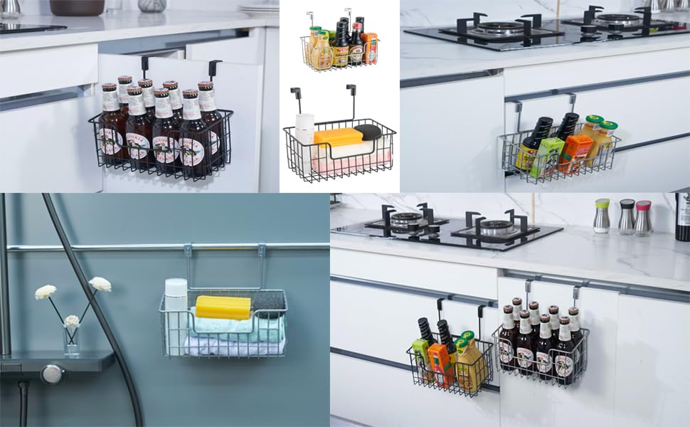 JUNCHU CHERRY Wire Hanging Storage Basket 2 Packs, Wall Mounted Kitchen Bathroom Storage Basket, Multi-Functional, No Punching, Strong Bearing, Chrome - color: Chrome