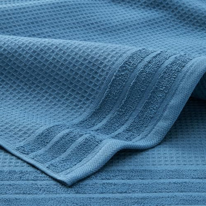 TOWN & COUNTRY BASICS 4-Piece Waffle Woven Terry Stripe Bath Towel Set, 30x56-Inch, 100% Cotton, Quick Dry, Blue - color: Blue