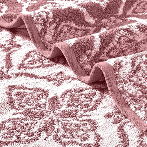 Modern Threads Amaris 6-Piece Reversible Yarn Dyed Jacquard Towel Set - Bath Towels, Hand Towels, & Washcloths - Super Absorbent & Quick Dry - 100% Combed Cotton, Rosewood - color: Rosewood, size: Small, style: Bohemian