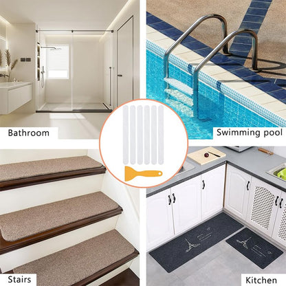 6 Pieces Anti Slip Shower Stickers, Transparent Adhesive Safety Strips with Scraper, Durable Textured Stickers for Bathtub, Floor, Stairs, 0.8"×7.8"