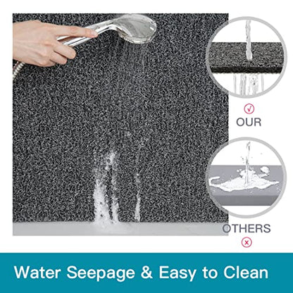 Shower Mat Non Slip,27 x 27 Inch Extra Large Bath Mat with Drain,Soft Square Loofah Shower Stall Mat Bathtub Mat for Bathroom,Without Suction Cups (Black White) - color: Black White