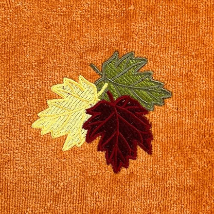 Serafina Home Fall Hand Towels: Farmhouse Terracotta Rust with Autumn Leaves of Burgundy Green and Yellow Design, 100% Cotton, 2 Piece Set, 16" x 25" - color: Leaves