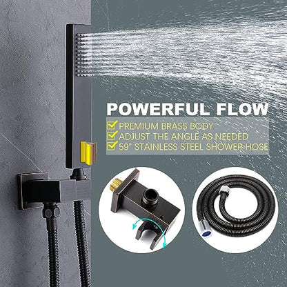 Oil Rubbed Bronze Shower System Temperature Display Shower Set | 12 inch and 8 inch Full Body Shower Head, with 6 PCS Body Jet and Handheld Spray - color: Oil Rubbed Bronze, size: 12+8 inch