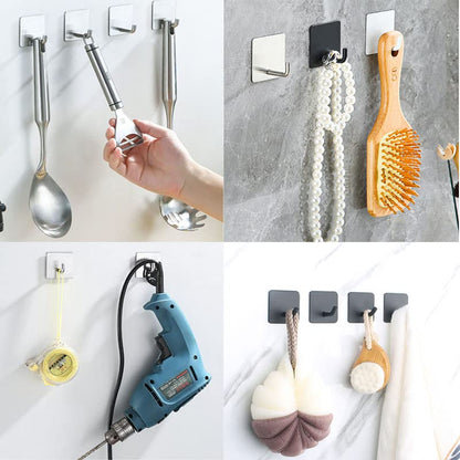 8 Pack Adhesive Hooks, 4 Pack Razor Holder for Shower and 4 Heavy Duty Waterproof Sticky Hooks for Hanging Towels, Loofah, Coat, Hat (Silver) - color: Silver