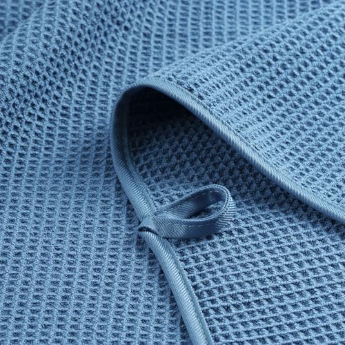POLYTE 380 GSM Poly Blend Microfiber Quick Dry Waffle Bath Towel, 30x60 in | 2 Pack, Oversize, Lint Free, Body Towel - color: Blue