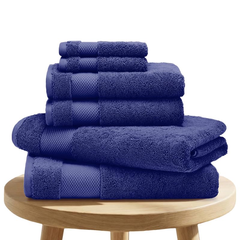 BIOWEAVES 100% Organic Cotton Bath Towel Set | 700 GSM Plush 6-Piece Premium Towel Set GOTS Certified, 2 Bath Towels, 2 Hand Towels & 2 Washcloths - Navy Blue - color: Navy Blue, size: 6 Pc Towel Set