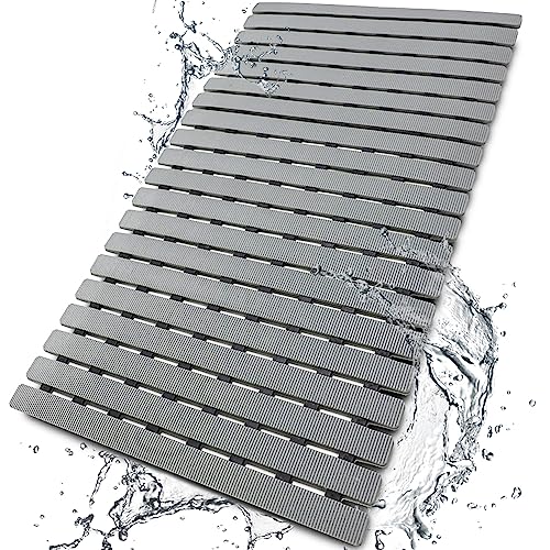 BEMISO Shower Mat Non Slip Bathtub Mat with Suction Cups and Drain Holes 27.5 x15.7 Inch Bath Mat for Tub & Shower.Easy Dry,Easy to Cut,Eco-Friendly - color: Gray, size: 27.5 x 15.7 inches