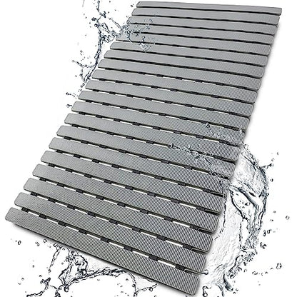 BEMISO Shower Mat Non Slip Bathtub Mat with Suction Cups and Drain Holes 27.5 x15.7 Inch Bath Mat for Tub & Shower.Easy Dry,Easy to Cut,Eco-Friendly - color: Gray, size: 27.5 x 15.7 inches