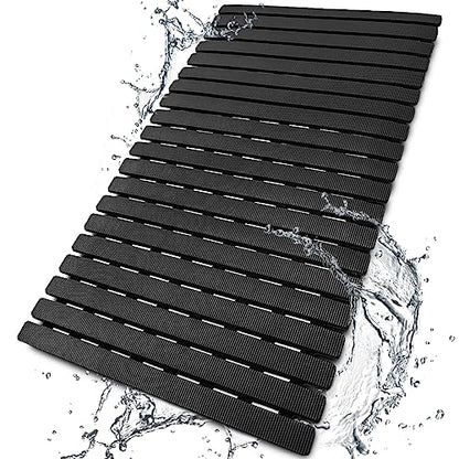 BEMISO Shower Mat Non Slip Bathtub Mat with Suction Cups and Drain Holes 27.5 x15.7 Inch Bath Mat for Tub & Shower.Easy Dry,Easy to Cut,Eco-Friendly - color: Black, size: 27.5 x 15.7 inches