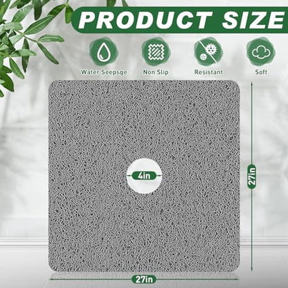 Shower Mat Non Slip,27 x 27 Inch Extra Large Bath Mat with Drain,Soft Square Loofah Shower Stall Mat Bathtub Mat for Bathroom,Without Suction Cups (Grey) - color: Grey