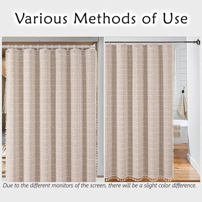 Farmhouse Brown Shower Curtain - Boho Modern Linen Fabric Shower Curtains for Bathroom, Chic Cute Wrinkle Free Thick Bathroom Curtain Set with Tassel - Bohemian Cloth Shower Curtain Long 71x79, Tan - color: Taupe, size: 71"W x 79"L (Pack of 1)