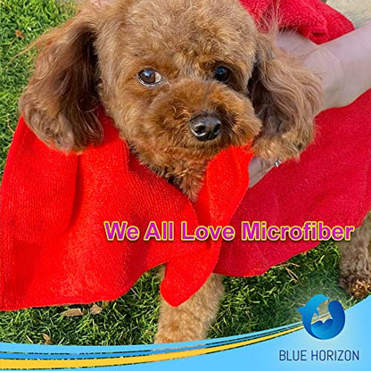 Blue Horizon Microfiber Cleaning Towels, Pack of 24, Ultra Soft Plush Washcloth, All Purpose Premium Microfiber Detailing Cleaning Cloths Reusable Shop Towels (16" x 16", Red) - color: Red
