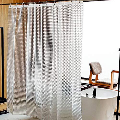 NTBAY EVA Shower Curtain Liner, 72 x 72, 6 Gauge, Clear Water Cube | Water-repellent EVA Liner with 3 Bottom Magnets, 12 Reinforced Grommets, and 12 Plastic Hooks - color: Clear Patterned, size: 72"W x 72"L (Pack of 1)