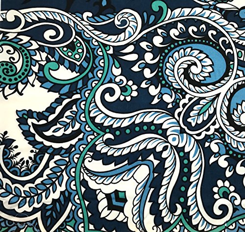 Boho Shower Curtain, Navy Teal White Mandala Floral Design, Fabric, 72 x 72 inches, Stain-Resistant, Paisley Pattern, with Hooks - color: Blue