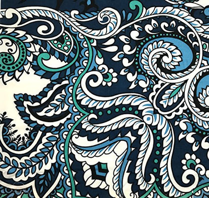 Boho Shower Curtain, Navy Teal White Mandala Floral Design, Fabric, 72 x 72 inches, Stain-Resistant, Paisley Pattern, with Hooks - color: Blue