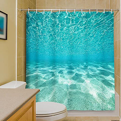 MERCHR Cute Teal Blue Ocean Shower Curtain, Nature Underwater Sea World Sand Beach Bathroom Curtains Waterproof Fabric, 71 x 71 Inches - color: Teal, size: 71"W x 71"L (Pack of 1)