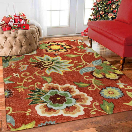 Lahome Floral 4x6 Red Area Rugs, Washable Throw Soft Rug for Bedroom Non-Slip, Paisley Print Fall Carpet for Christmas Living Room Dinning Room Entryway Kitchen Office (4'x6', Red) - color: 2-coral, size: 4' X 6' (Rectangular)