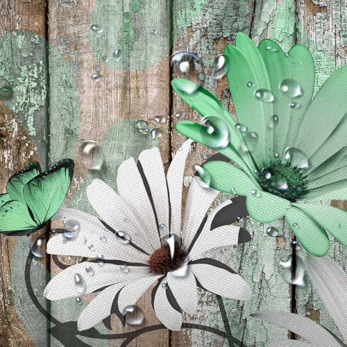 JAWO Farmhouse Flower Floral Shower Curtain, Rustic Green Daisy Shower Curtain Set, Country Green Wild Garden Plant Fabric Shower Curtain with Hooks, Brown Wooden Board Bathroom Curtain, 36x70inch - color: Daisy-green, size: 36"W x 70"L (Pack of 1)
