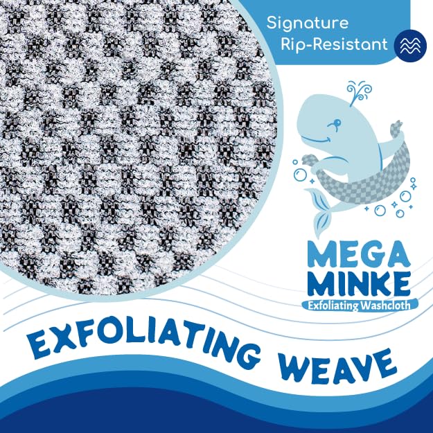 Mega Minke Exfoliating Body Scrubber Washcloth for Shower, Gray | Loofah alternative, 39.5x9 inch wash cloth, dead skin remover for hard-to-reach areas, use in shower and bath, rip-resistant