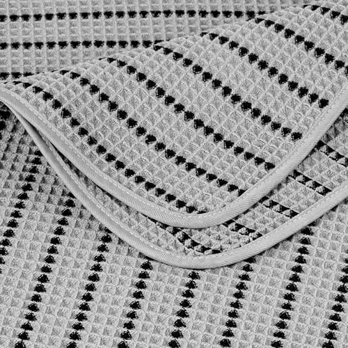 POLYTE 430 GSM Poly Blend Microfiber Quick Dry Waffle Bath Towel, 30x60 in | 4 Pack, Oversize, Lint Free, Body Towel - color: Light Gray/Black