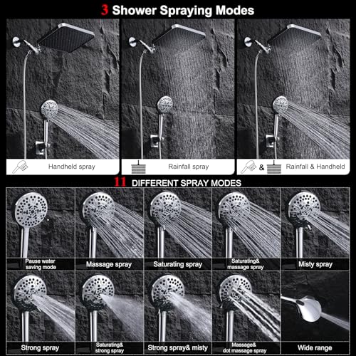 14 Inch Rainfall Shower Head with Handheld Sprayer Combo, High Pressure 10 Spray Settings Dual Shower Head System, Anti-Clog Nozzles Easy Install for Low Water Pressure Bathroom - style: Modern