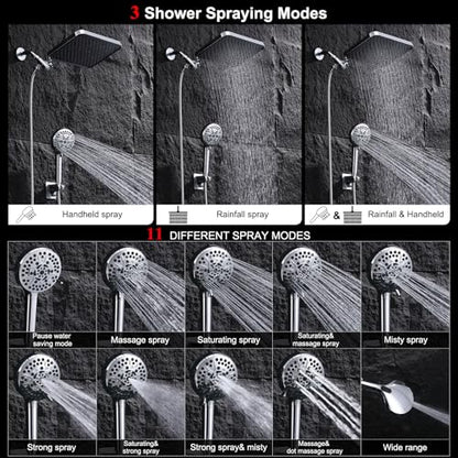 14 Inch Rainfall Shower Head with Handheld Sprayer Combo, High Pressure 10 Spray Settings Dual Shower Head System, Anti-Clog Nozzles Easy Install for Low Water Pressure Bathroom - style: Modern