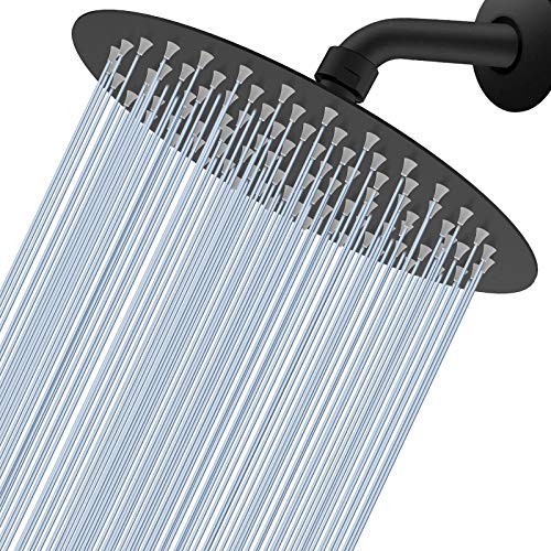 Voolan High Pressure Rain Shower Head - Rainfall Shower head Made of All Metal Stainless Steel - Comfortable Shower Experience Even at Low Water Flow (8 Inch, Black) - color: Matte Black, size: 8 Inch